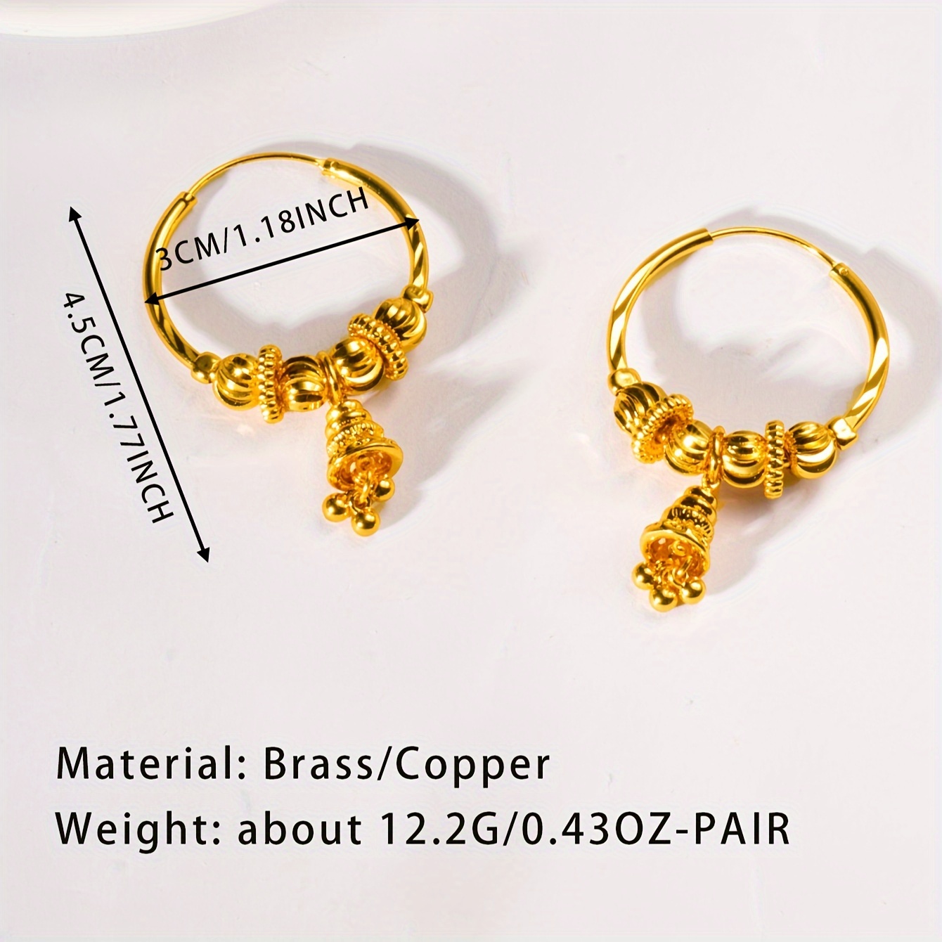 24K Plated Hoop Earrings with Pendant & Style Copper Material